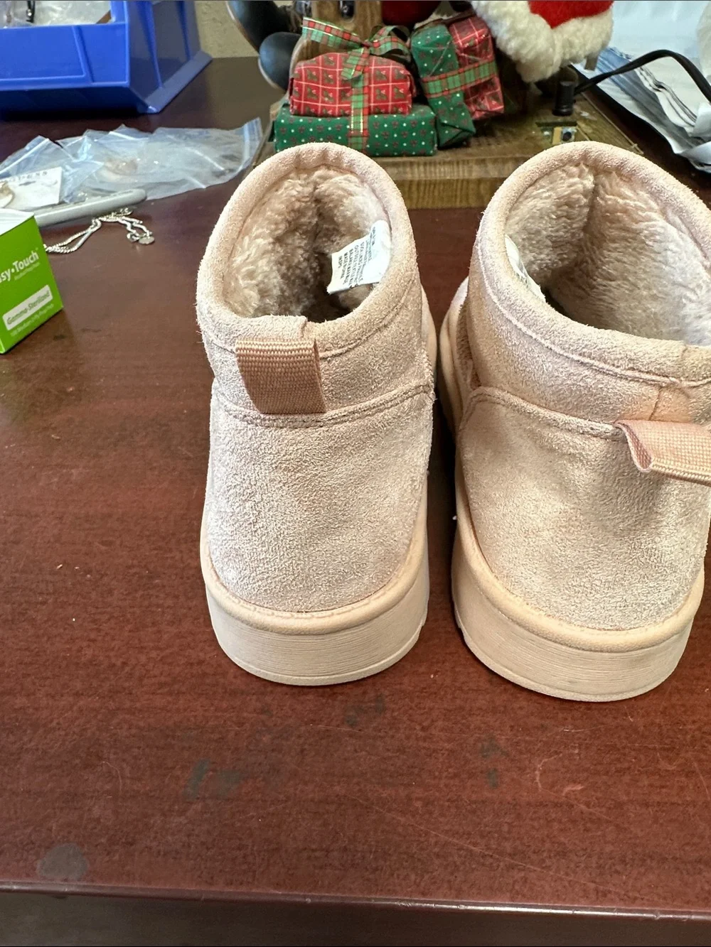 ##128, Size 13, White Mountain Kids Plush Ankle Boots in Light Pink Beige